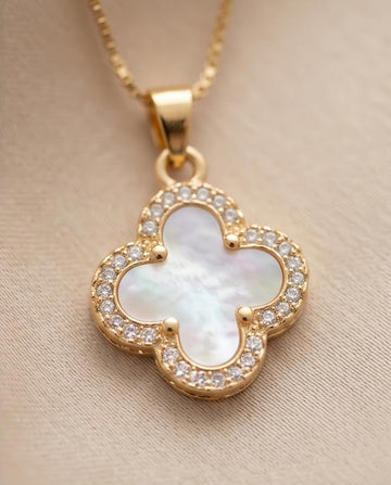 Gold‑Tone Mother‑of‑Pearl Clover Pendant Necklace