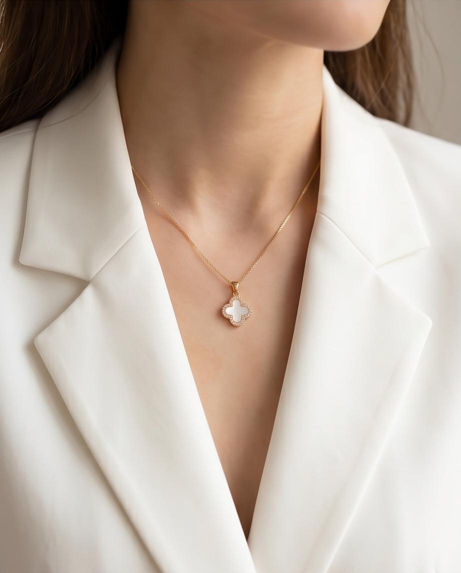 Gold‑Tone Mother‑of‑Pearl Clover Pendant Necklace