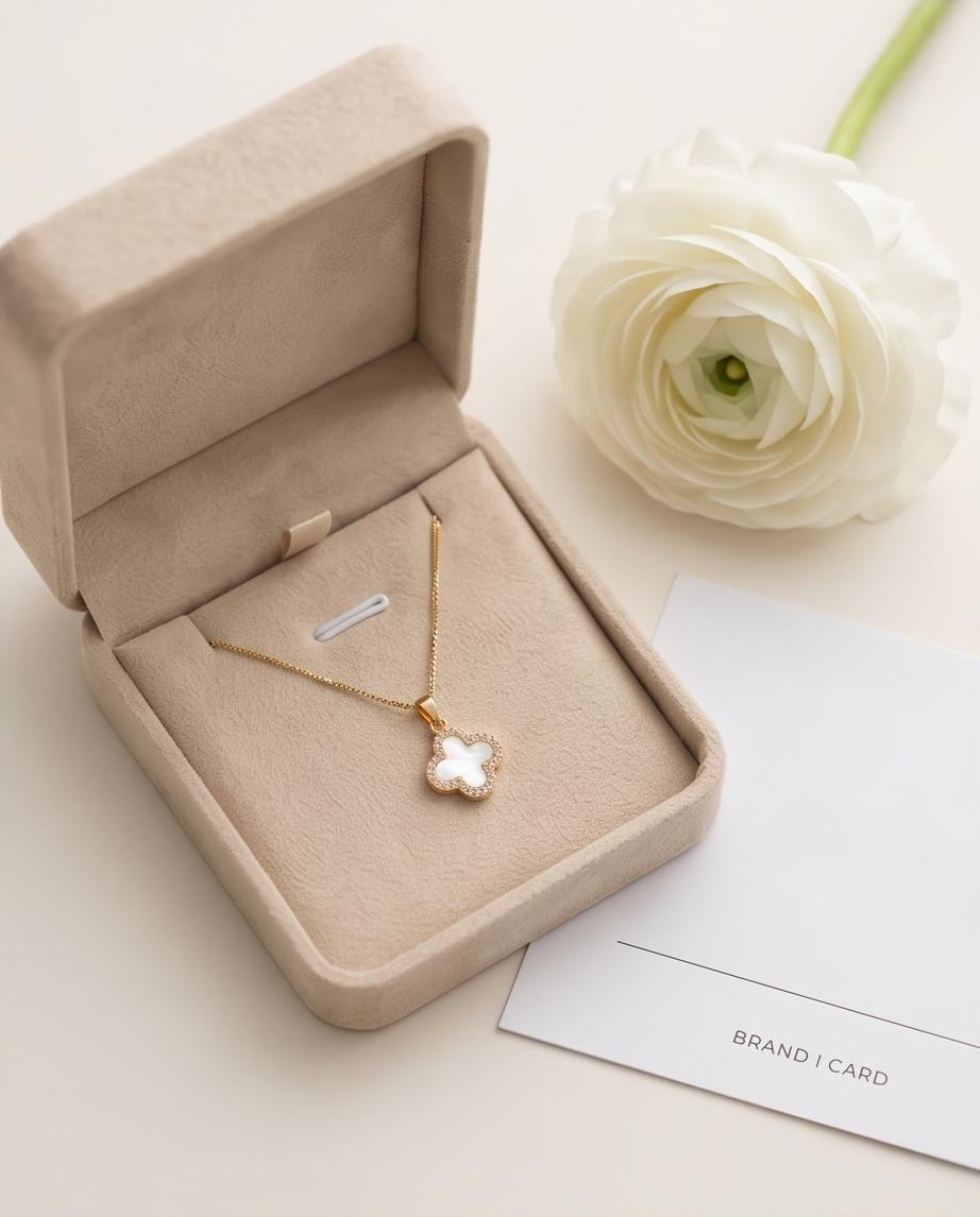 Gold‑Tone Mother‑of‑Pearl Clover Pendant Necklace