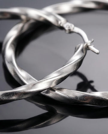 Medium Silver‑Tone Twisted Hoop Earrings
