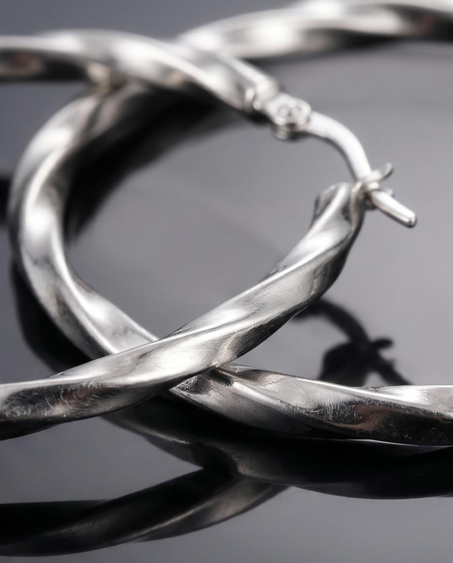Medium Silver‑Tone Twisted Hoop Earrings