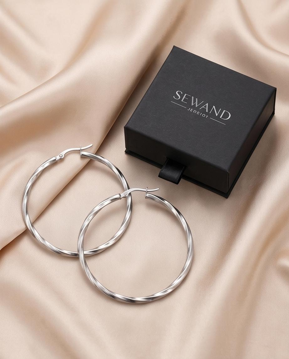 Medium Silver‑Tone Twisted Hoop Earrings