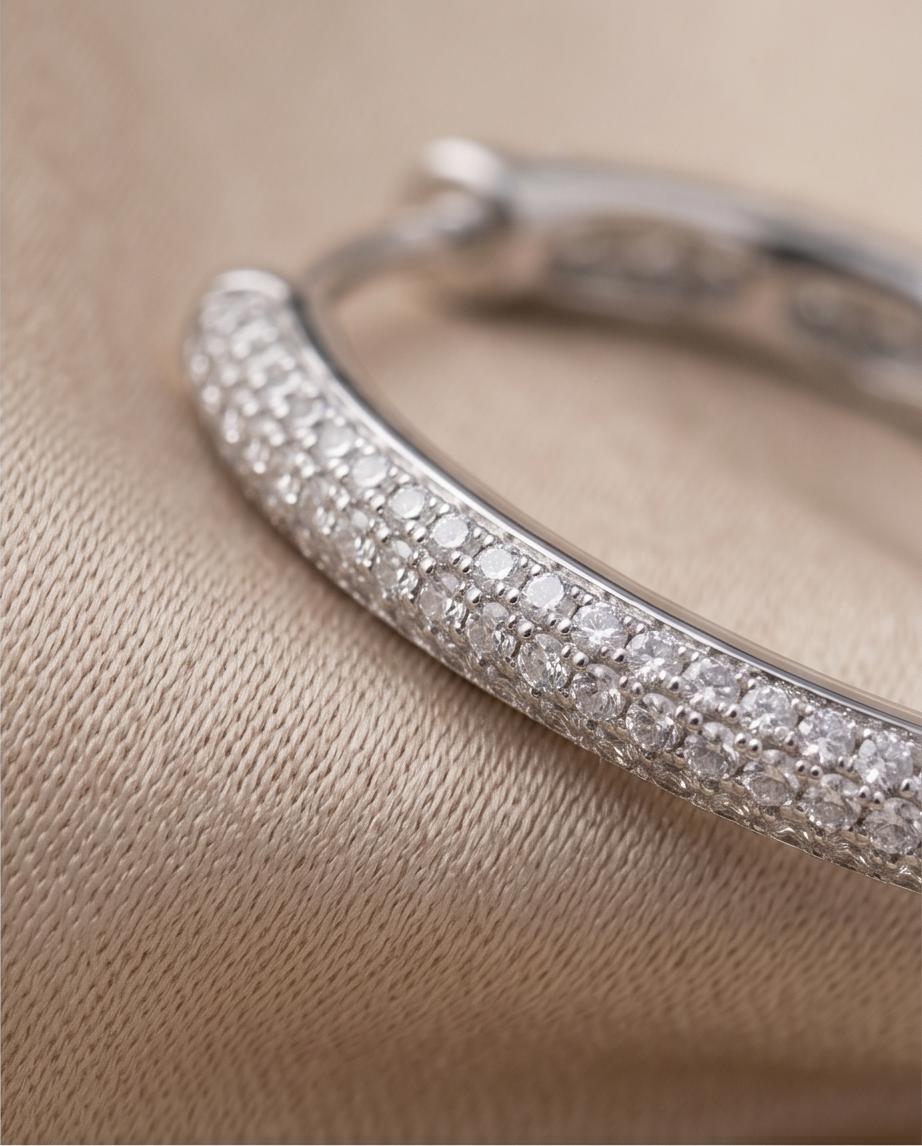 Medium Pavé Crystal Hoop Earrings in Silver Tone