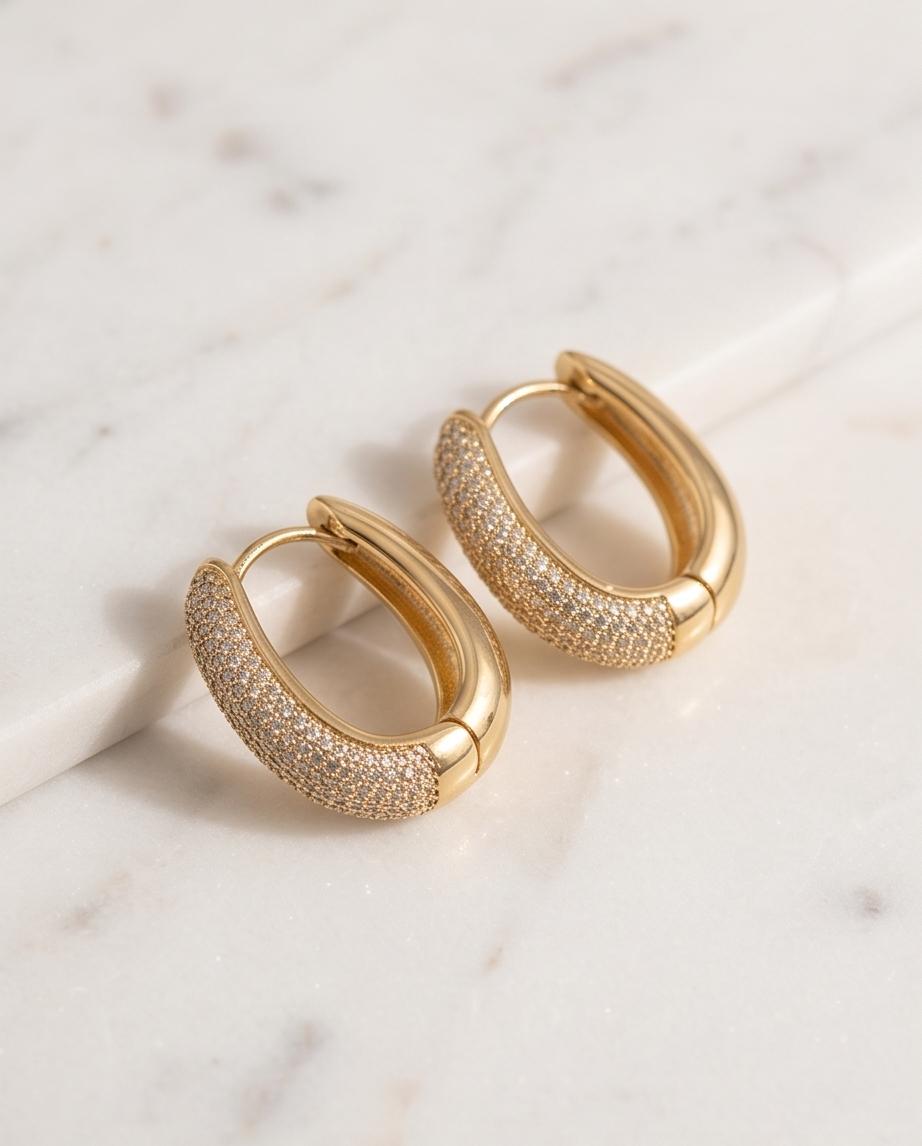 Pavé Cristal Gold-Tone Hoop Earrings