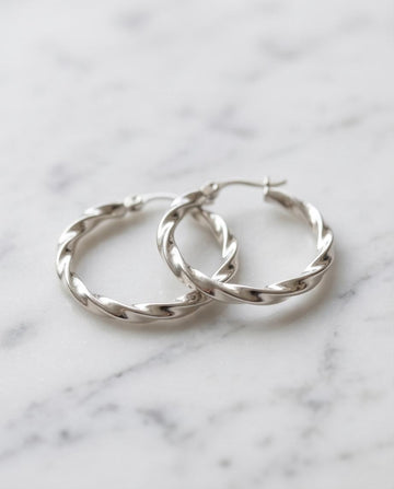 Twisted Sterling Silver-Tone Hoop Earrings
