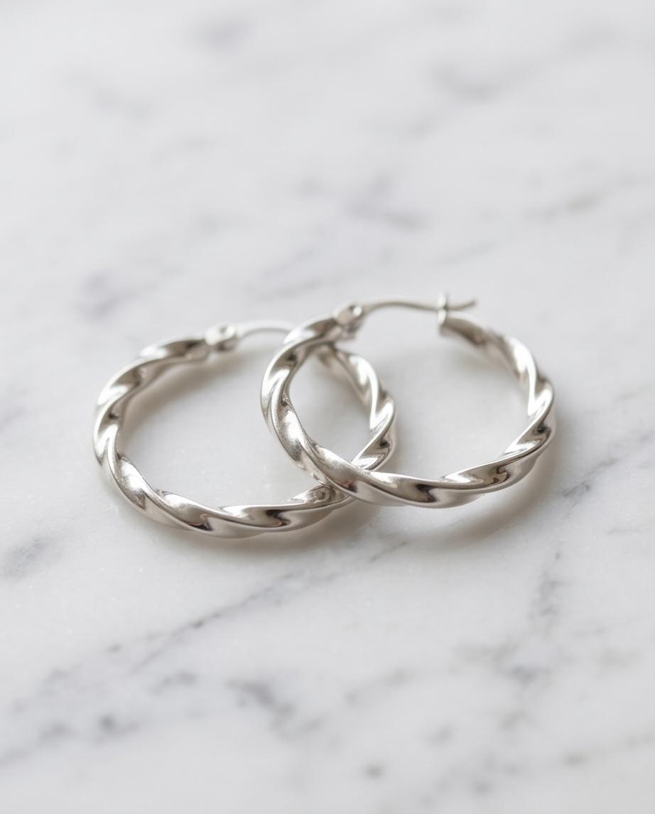 Twisted Sterling Silver-Tone Hoop Earrings