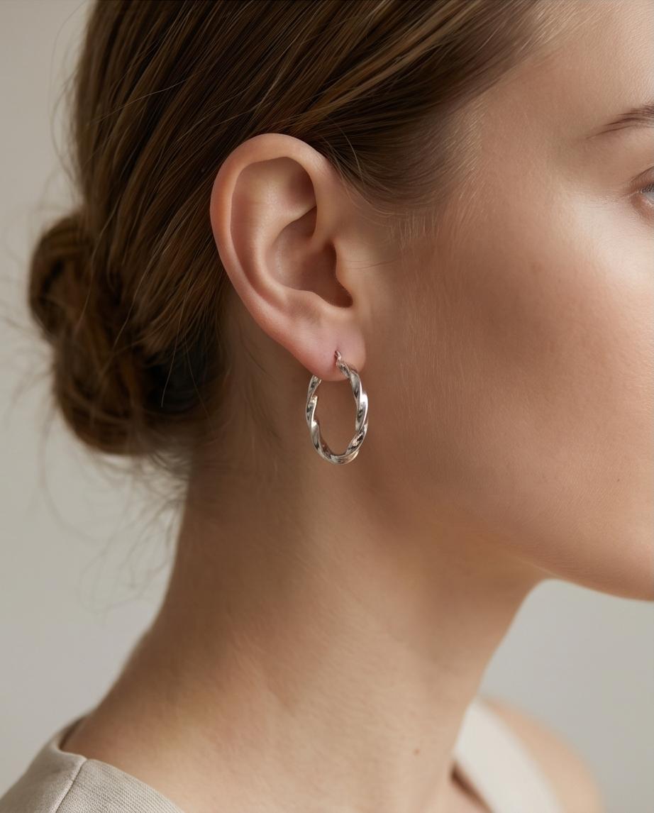 Twisted Sterling Silver-Tone Hoop Earrings