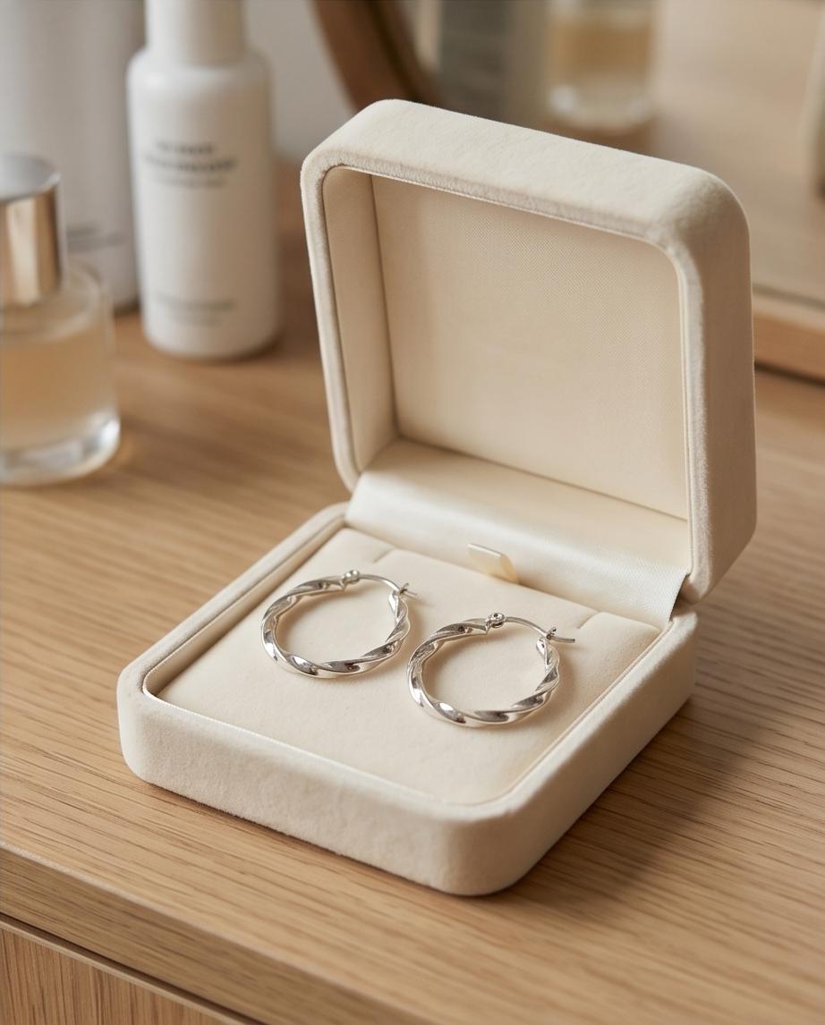 Twisted Sterling Silver-Tone Hoop Earrings