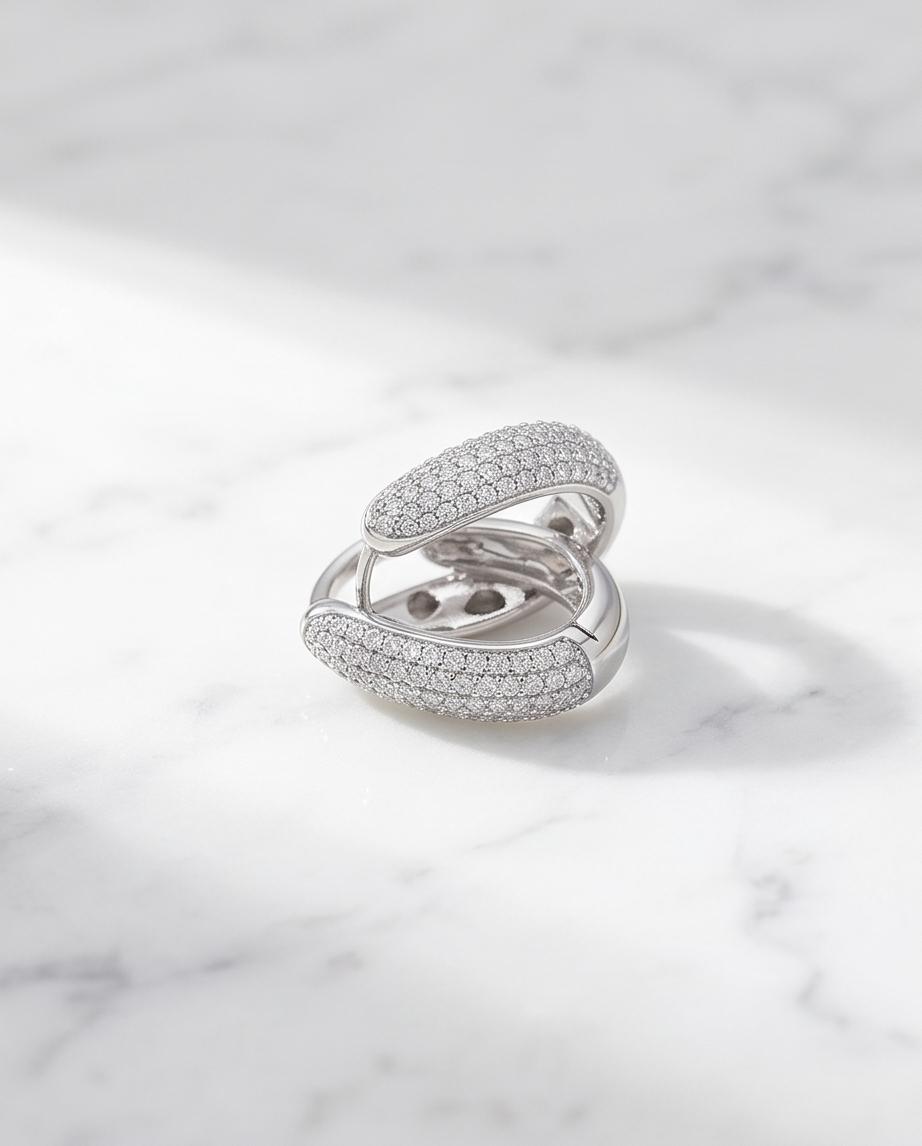 Pavé Cristal Silver-Tone Hoop Earrings