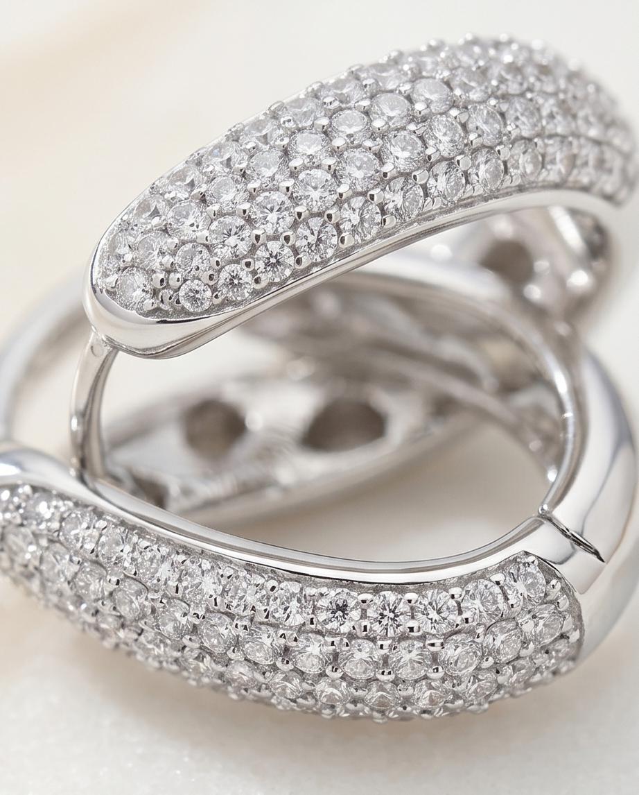 Pavé Cristal Silver-Tone Hoop Earrings