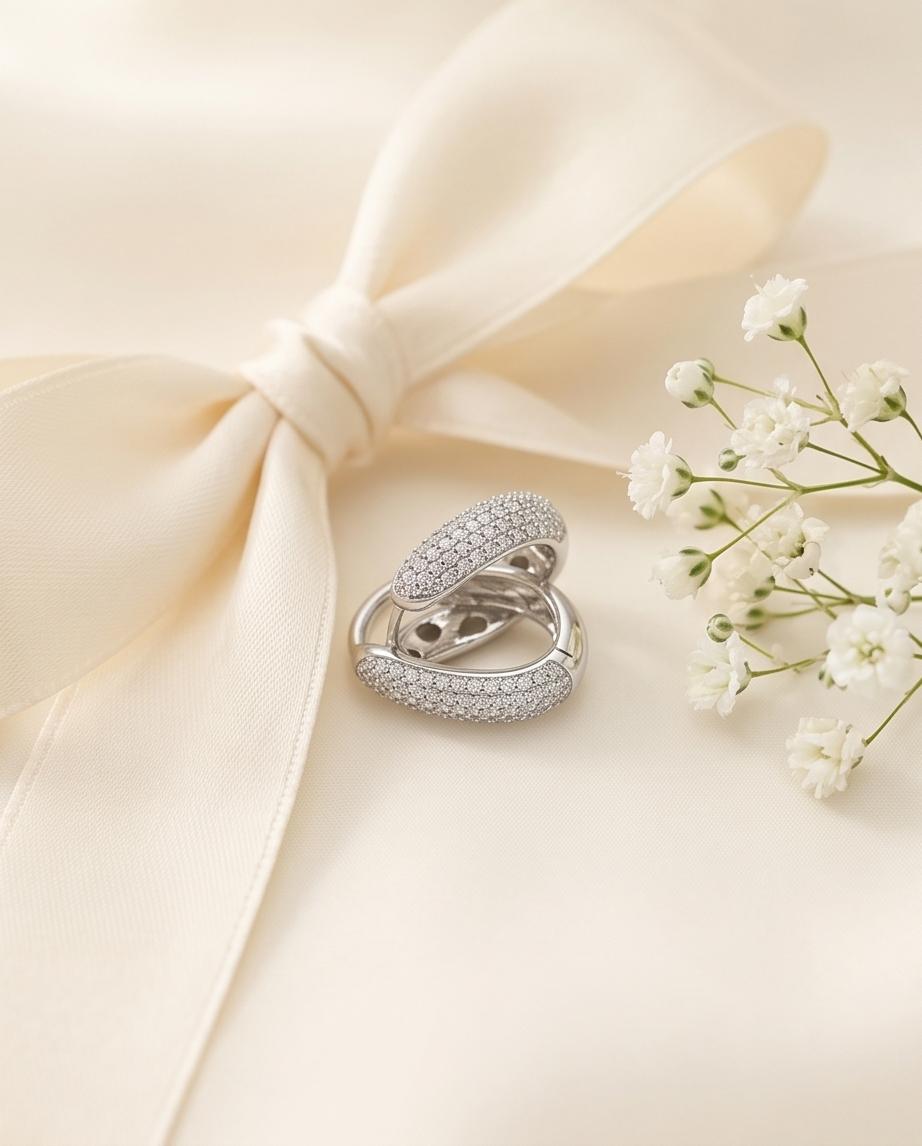 Pavé Cristal Silver-Tone Hoop Earrings