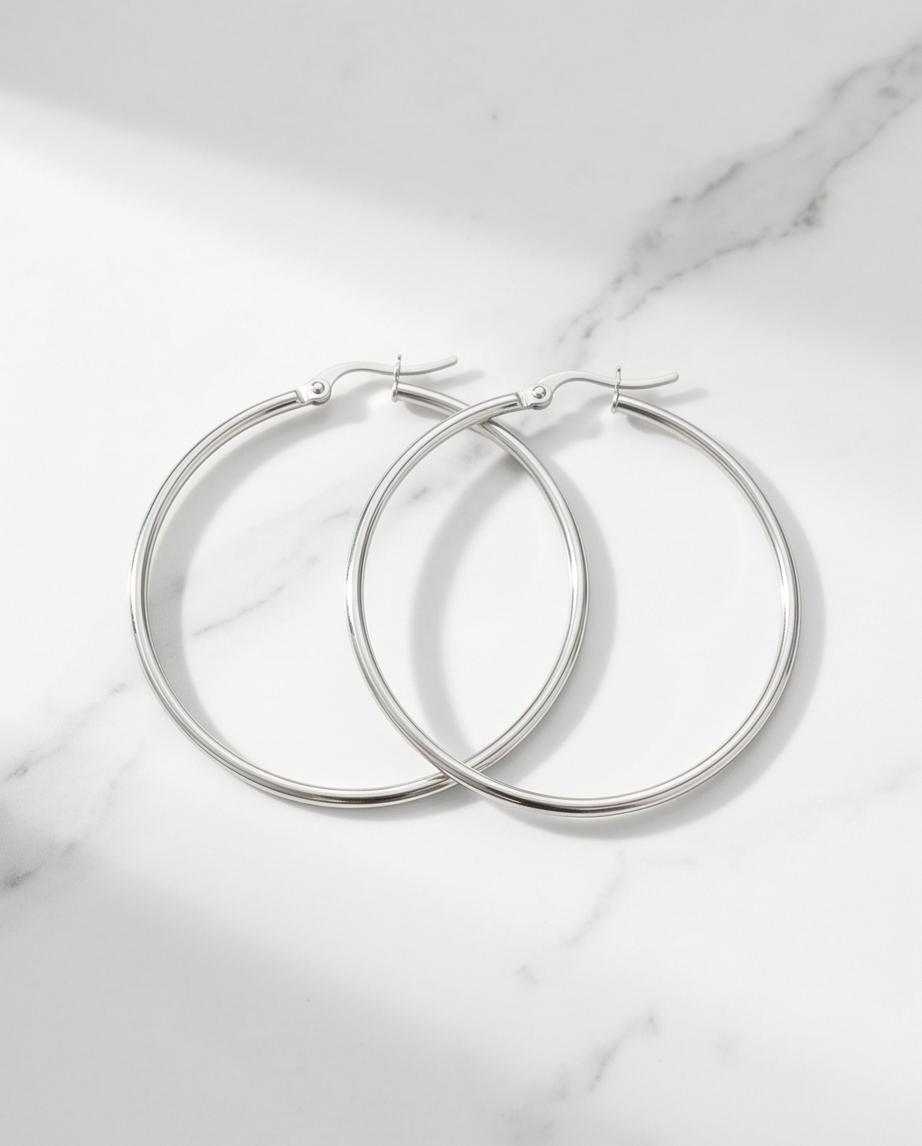 Classic Sterling Silver-Tone Hoop Earrings