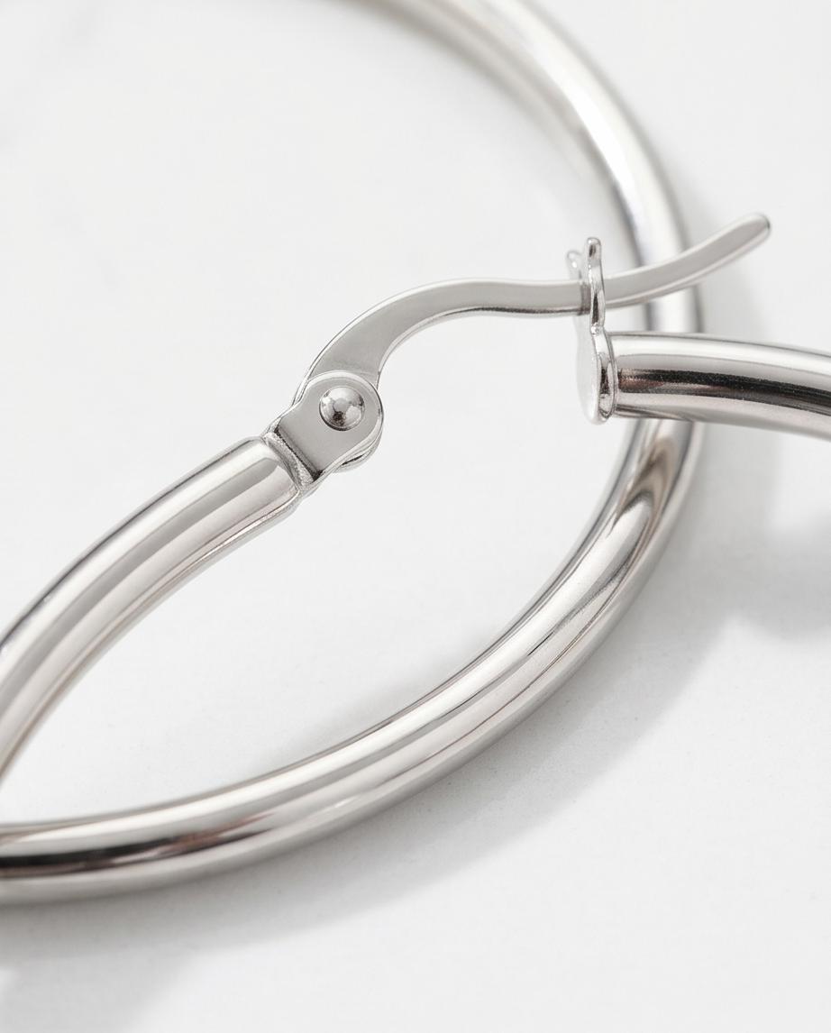 Classic Sterling Silver-Tone Hoop Earrings