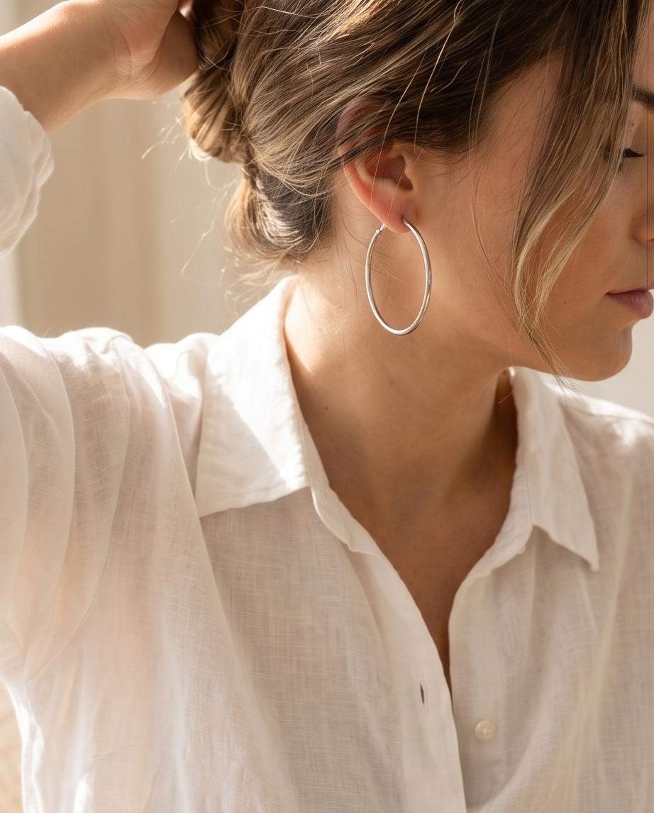 Classic Sterling Silver-Tone Hoop Earrings