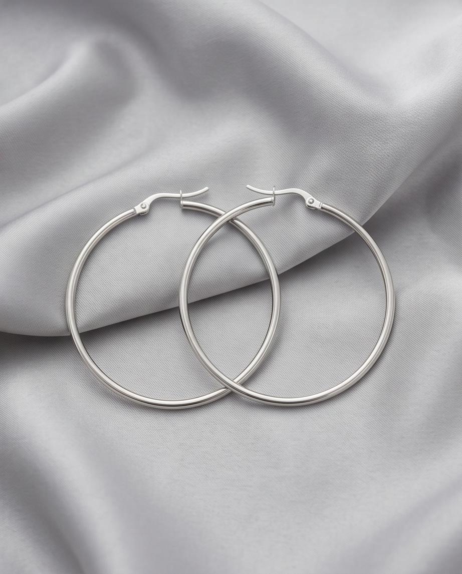 Classic Sterling Silver-Tone Hoop Earrings