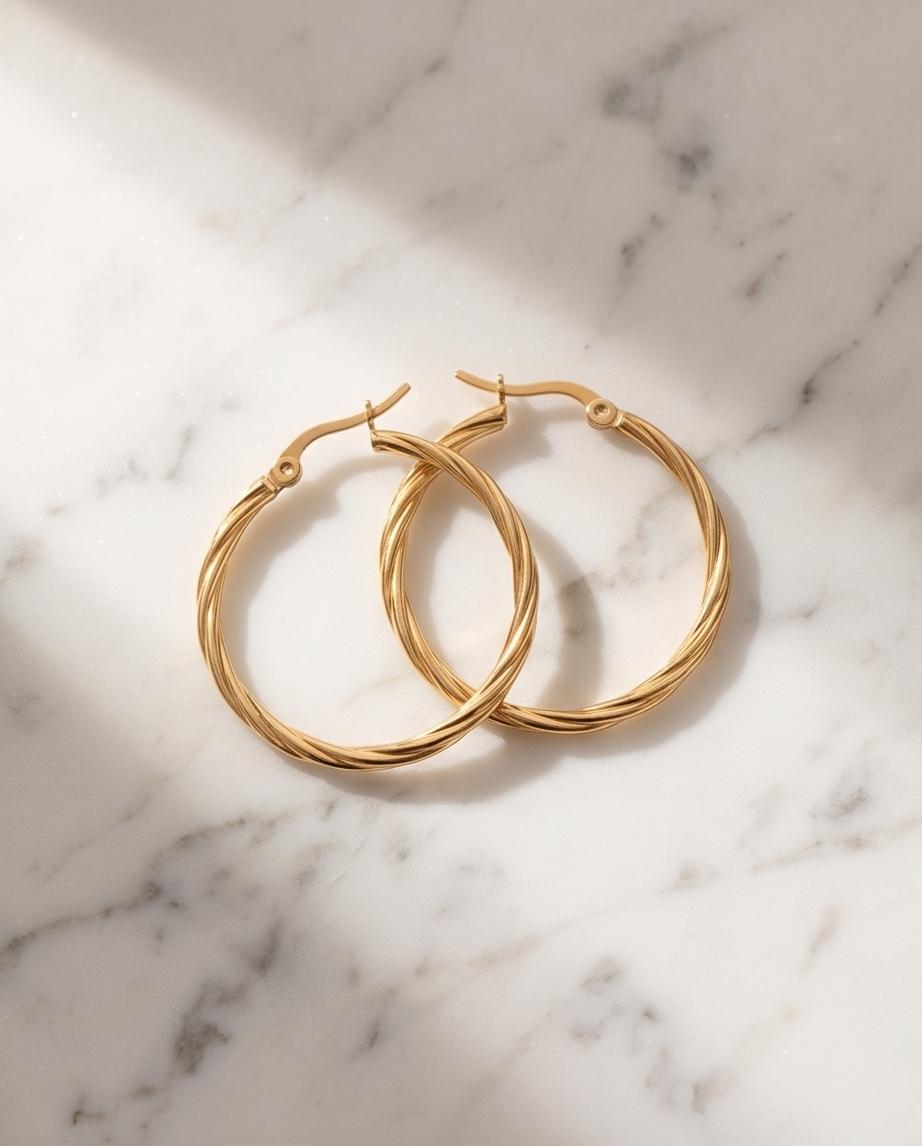 Twisted Sterling Gold-Tone Hoop Earrings