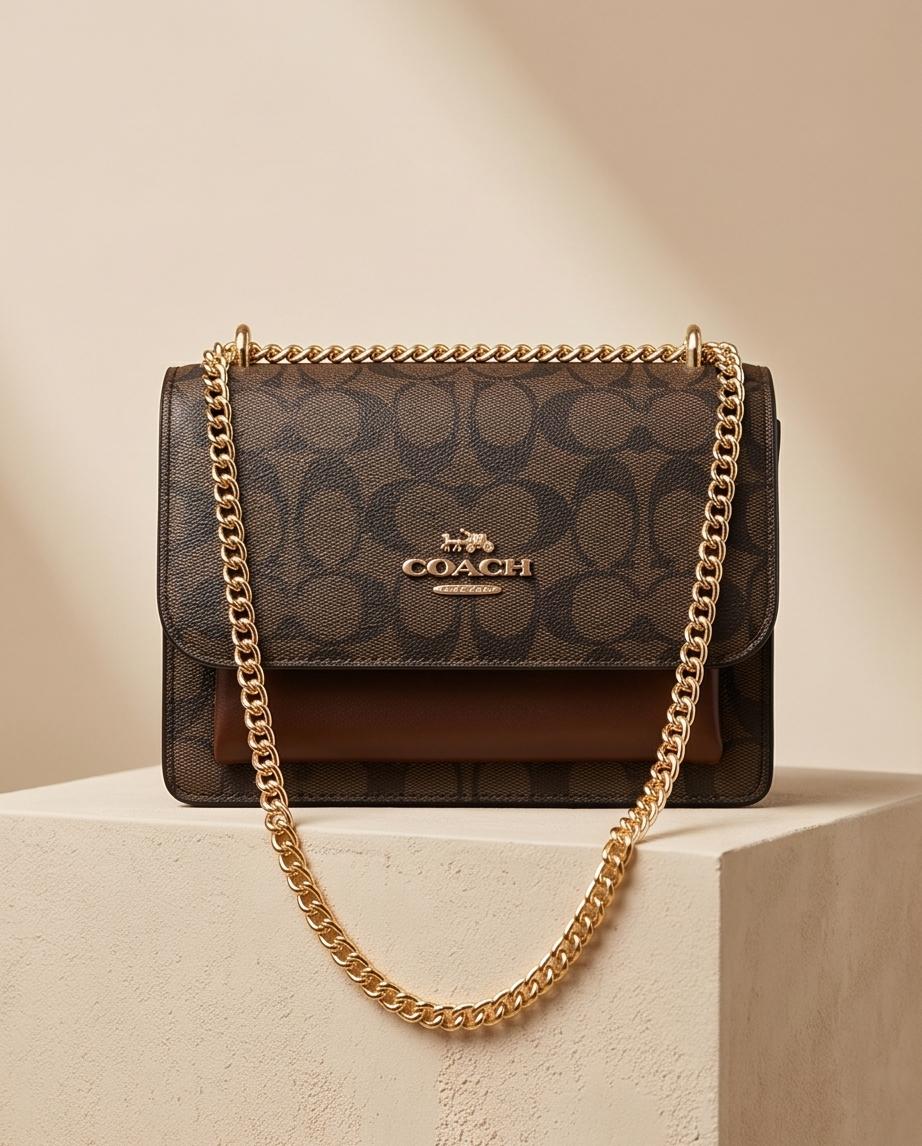 Elegant Chain-Handle Monogram Shoulder Bag