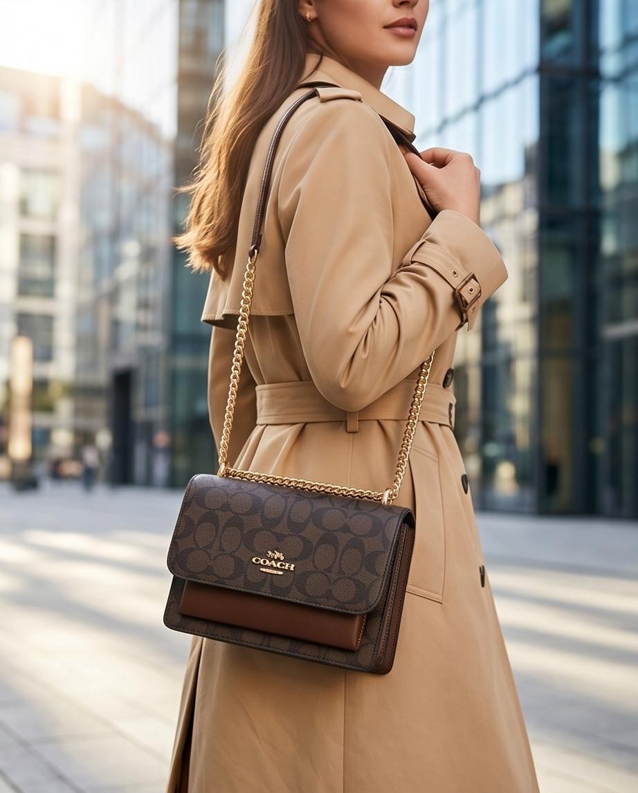 Elegant Chain-Handle Monogram Shoulder Bag