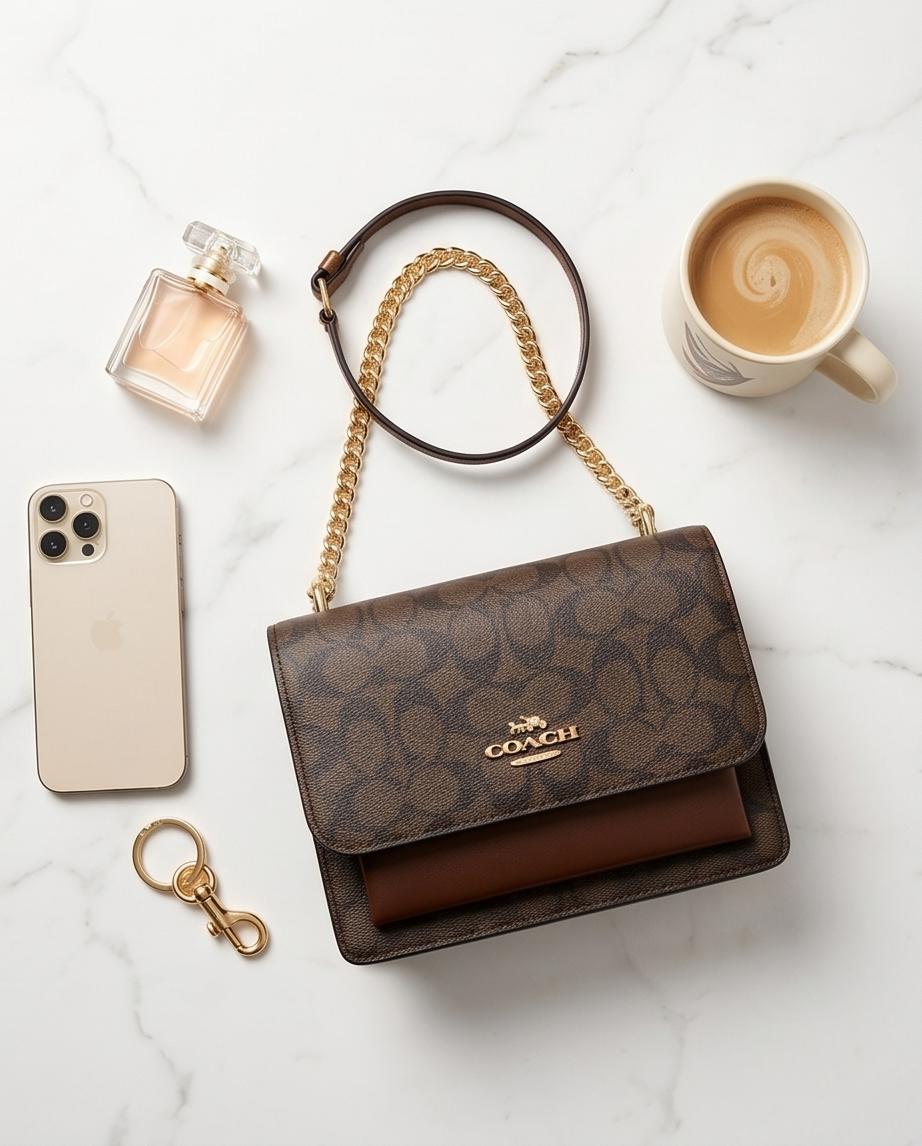 Elegant Chain-Handle Monogram Shoulder Bag