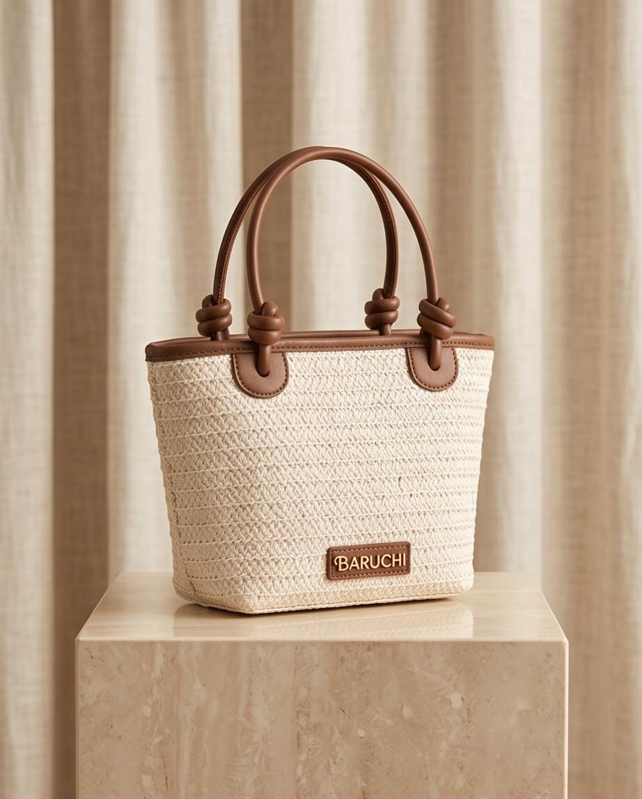 Woven Canvas Tote Bag with Knot Handles