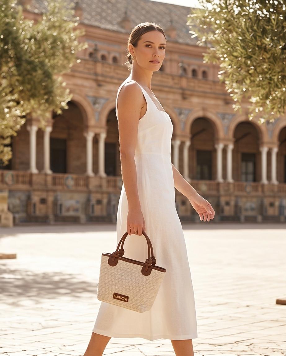 Woven Canvas Tote Bag with Knot Handles
