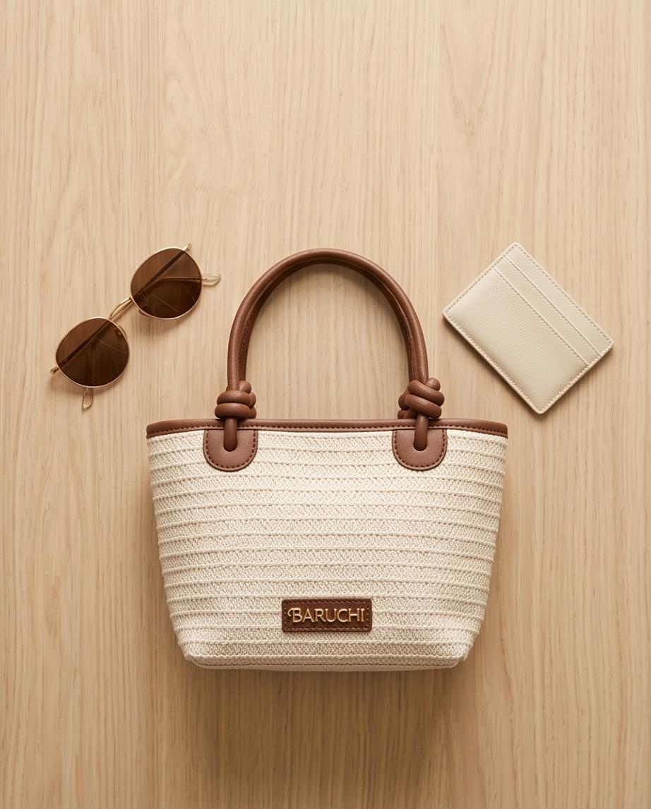 Woven Canvas Tote Bag with Knot Handles