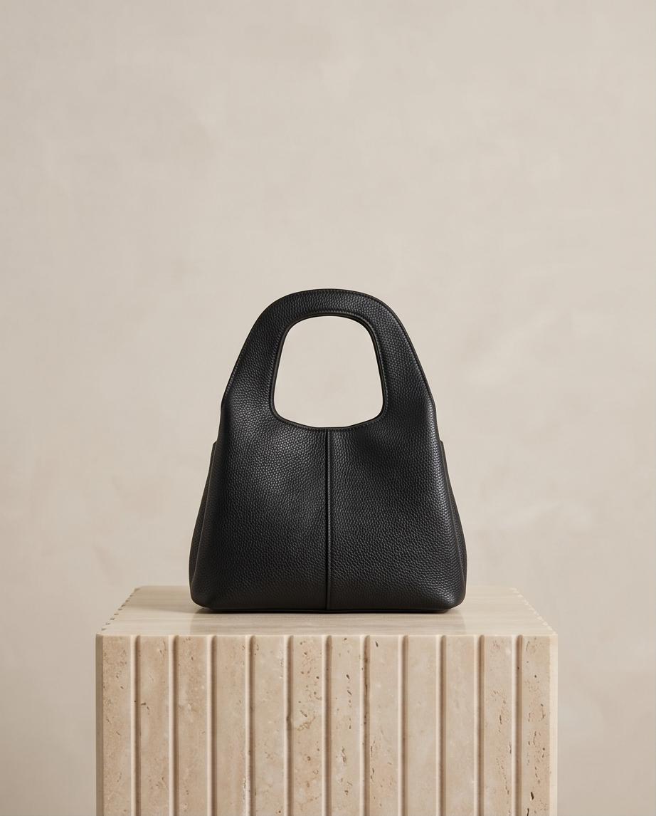 Black Minimalist Structured Top‑Handle Tote Bag