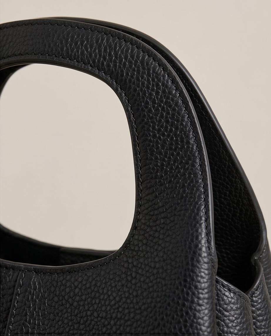 Black Minimalist Structured Top‑Handle Tote Bag