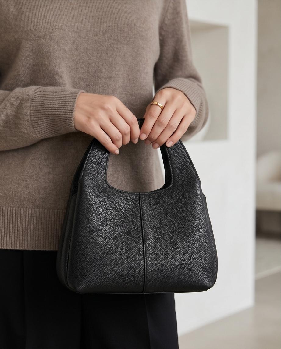 Black Minimalist Structured Top‑Handle Tote Bag