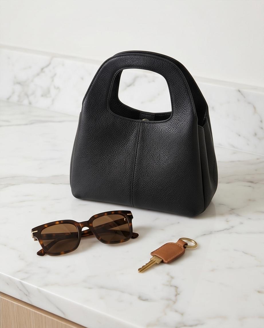 Black Minimalist Structured Top‑Handle Tote Bag