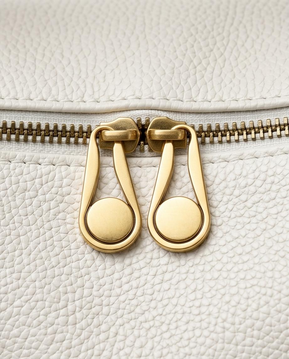 Ivory Top‑Handle Satchel Bag with Brown Trim