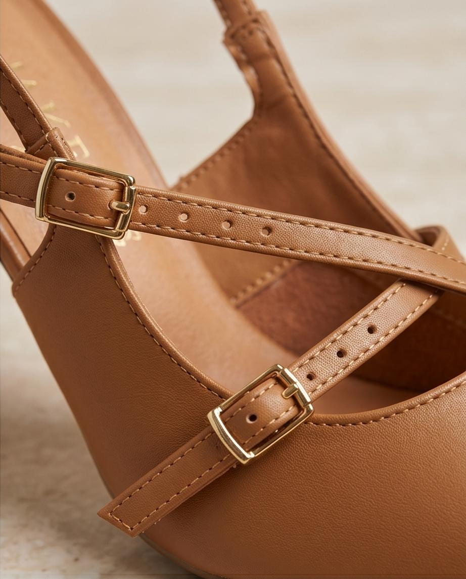 Tan & Black Pointed‑Toe Slingback Heels
