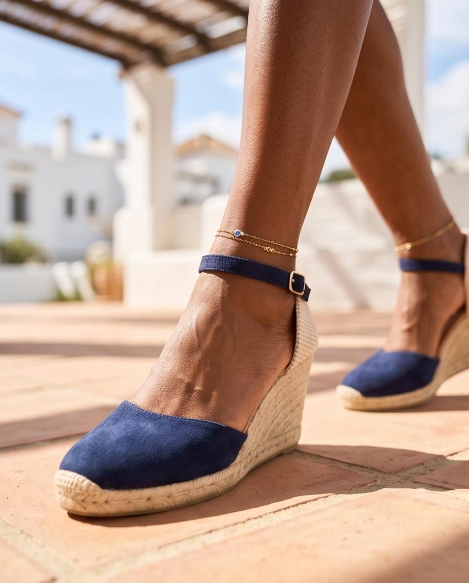Navy Espadrille Wedge Sandals