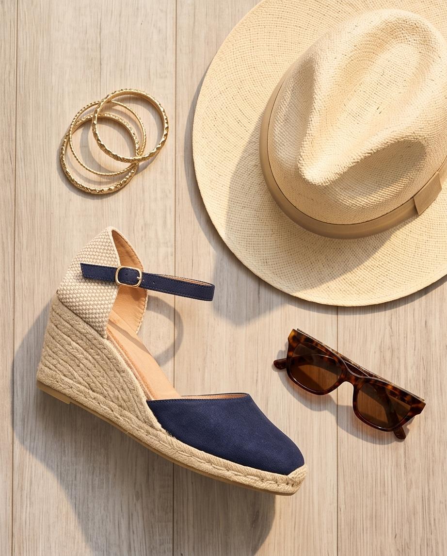 Navy Espadrille Wedge Sandals