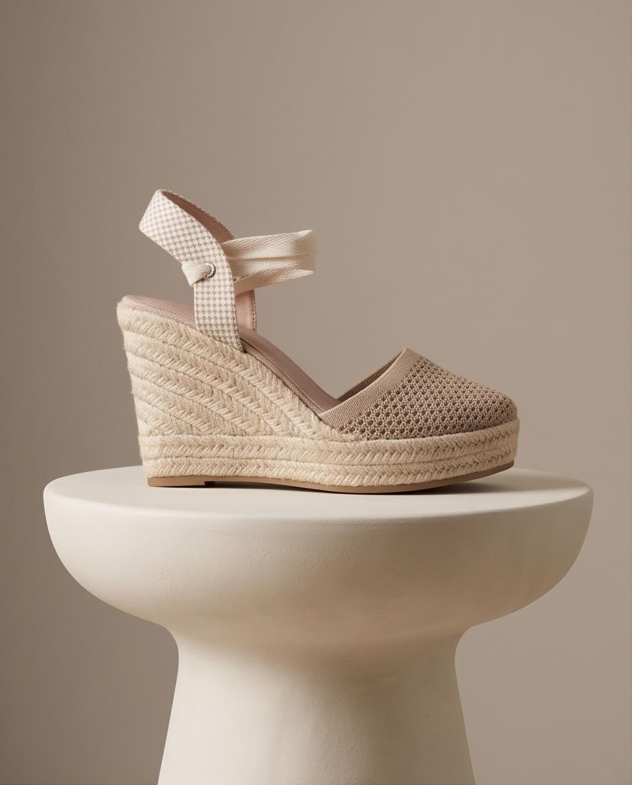 Beige Espadrille Wedge Sandals