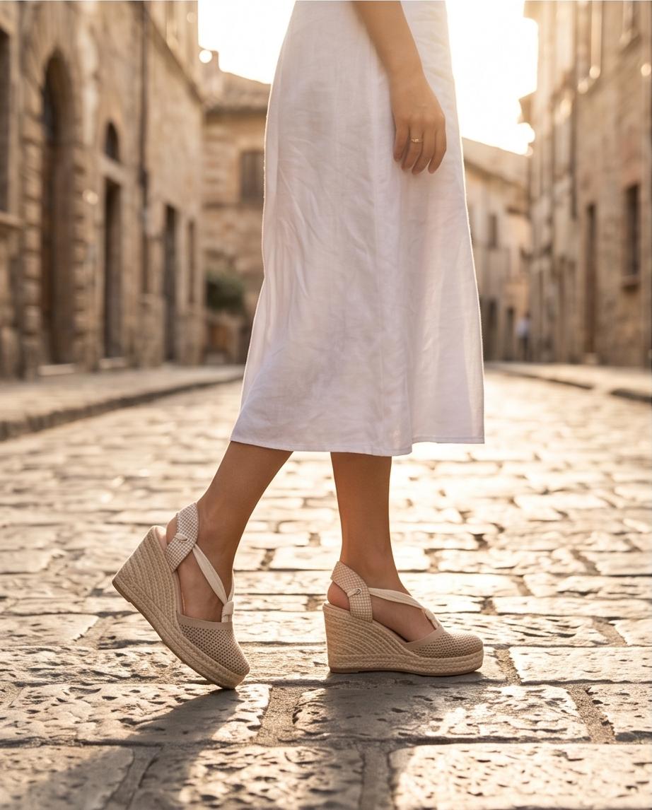 Beige Espadrille Wedge Sandals