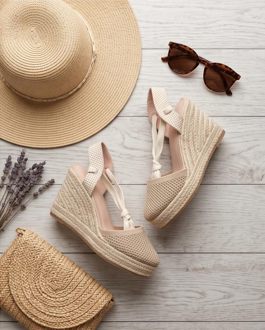 Beige Espadrille Wedge Sandals
