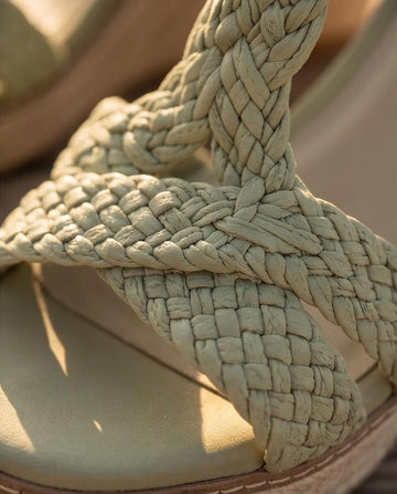 Sage Green Braided Espadrille Wedge Sandals