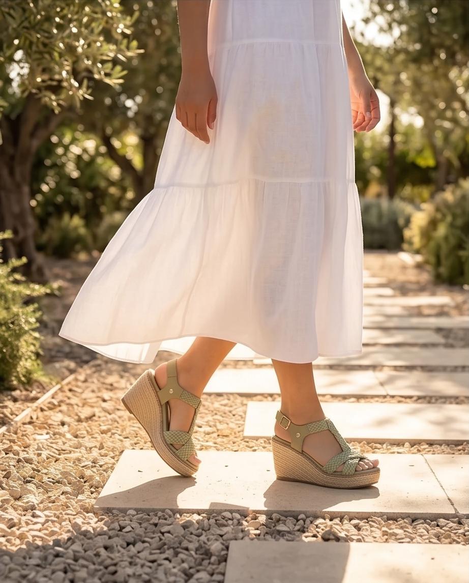 Sage Green Braided Espadrille Wedge Sandals