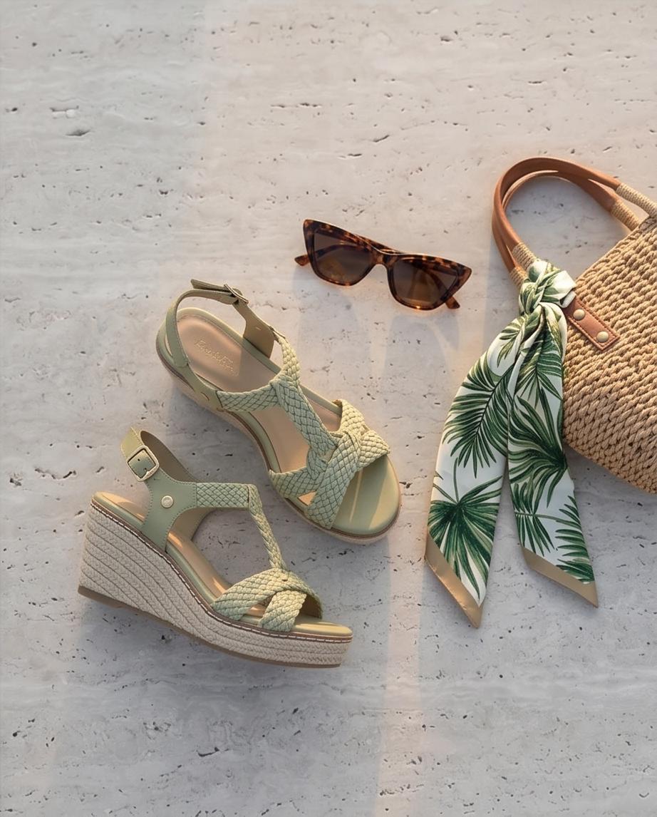 Sage Green Braided Espadrille Wedge Sandals