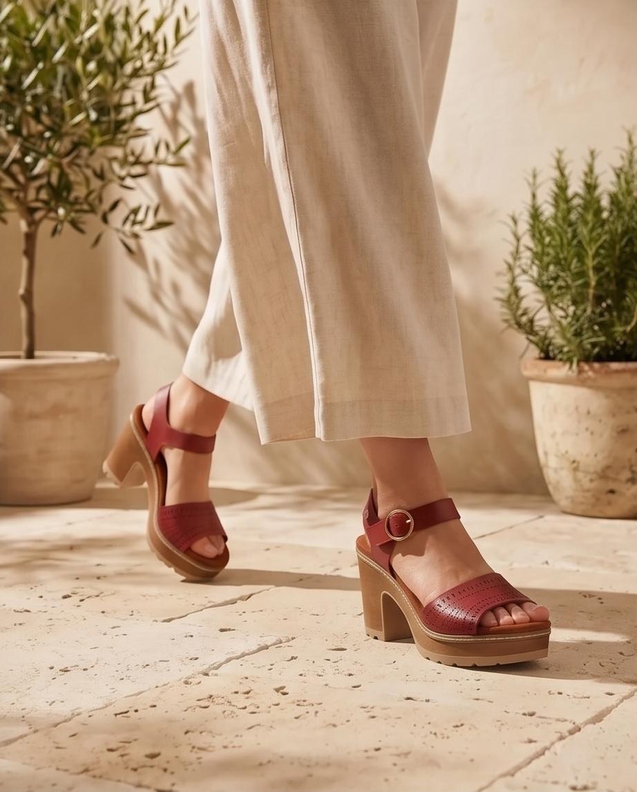 Burgundy Platform Block‑Heel Sandals