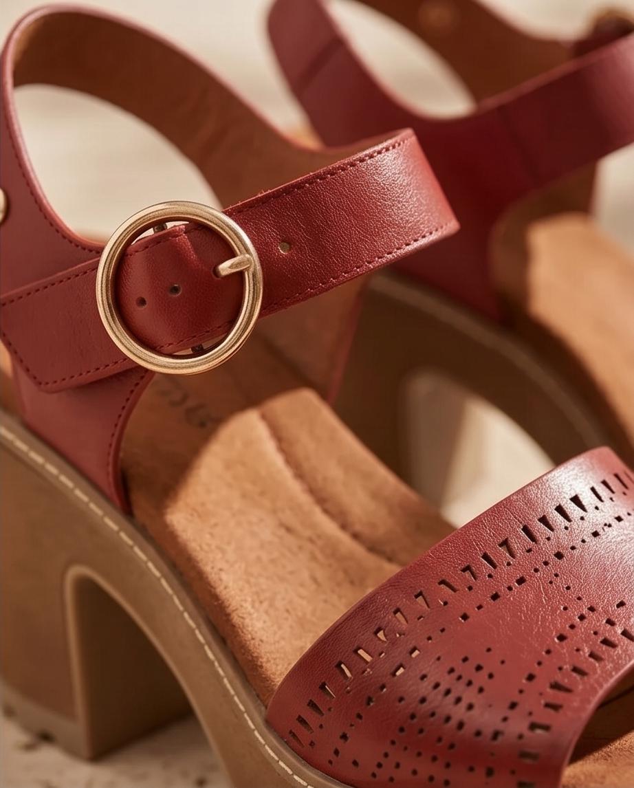 Burgundy Platform Block‑Heel Sandals