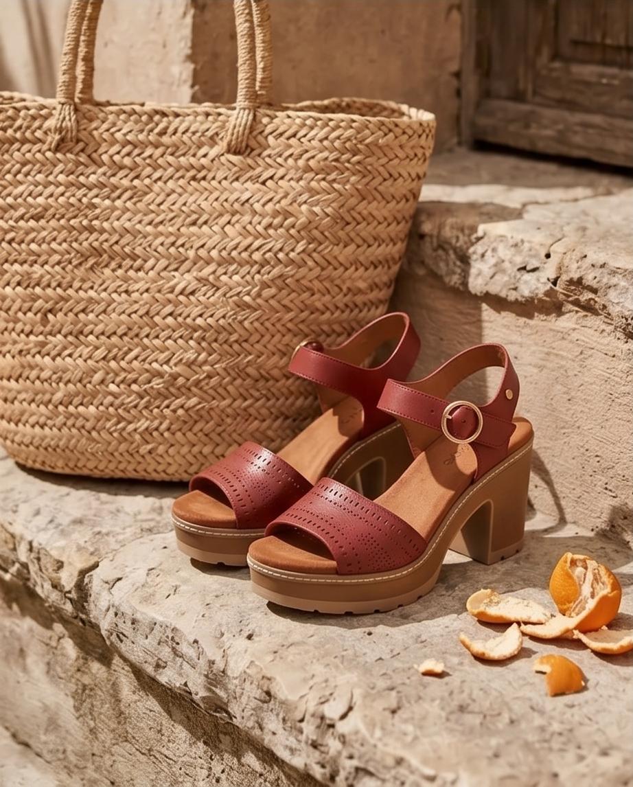Burgundy Platform Block‑Heel Sandals