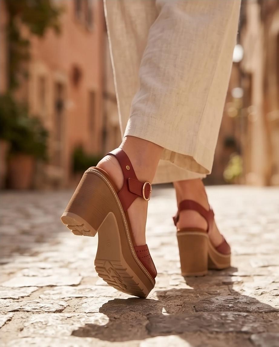 Burgundy Platform Block‑Heel Sandals
