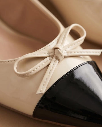 Beige Ballet Flats with Black Cap Toe