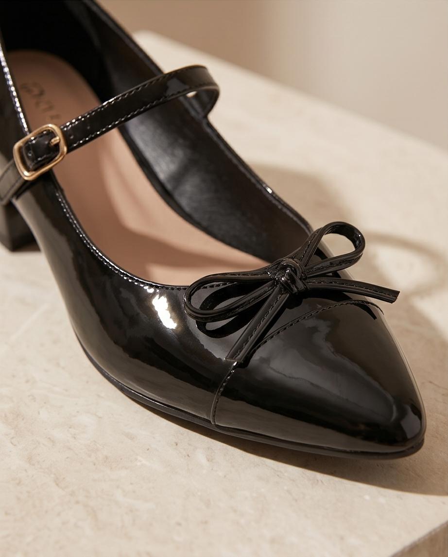 Black Patent Mary Jane Block‑Heel Pumps
