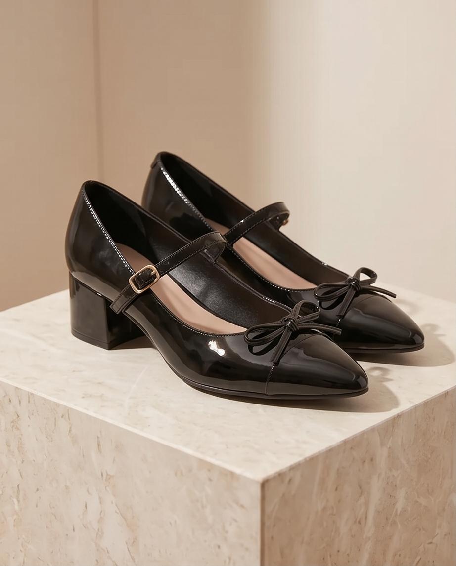 Black Patent Mary Jane Block‑Heel Pumps